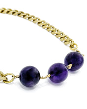 Load image into Gallery viewer, Amethyst Necklace Brass Curb Chain
