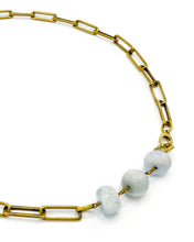 Load image into Gallery viewer, Aquamarine Necklace Brass Paper Clip Chain