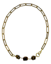 Load image into Gallery viewer, Tiger's Eye Necklace Brass Paper Clip Chain