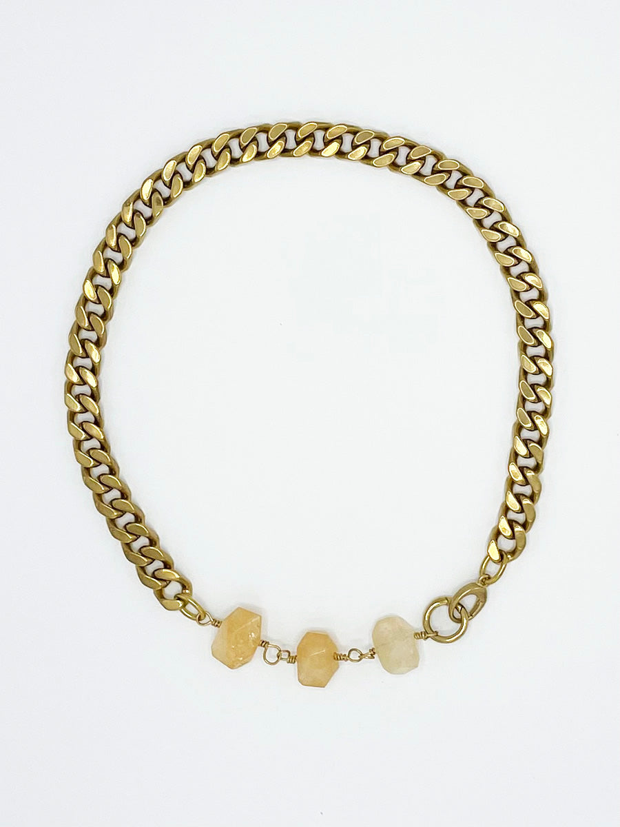 Citrine Necklace Brass Curb Chain