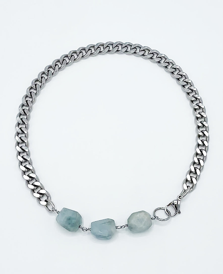 Aquamarine Necklace Stainless Steel Curb Chain