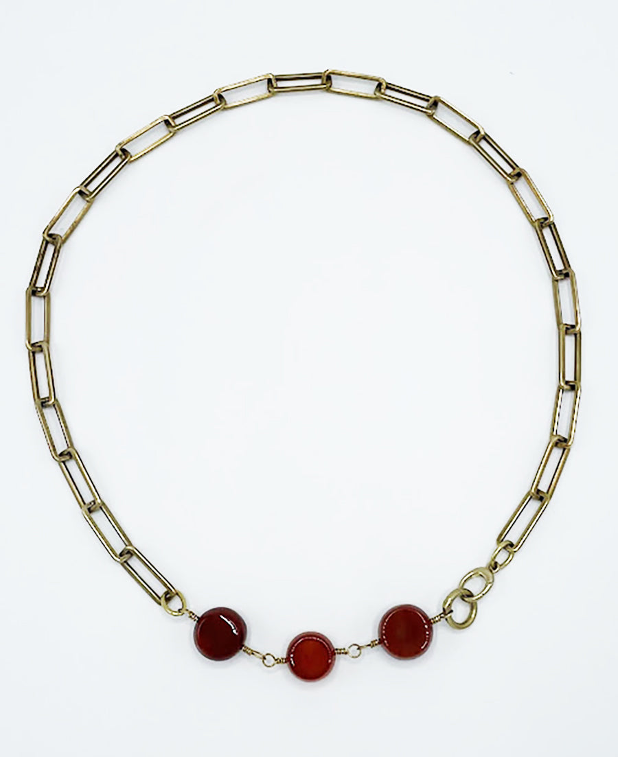 Carnelian Necklace Brass Paper Clip Chain
