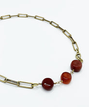Load image into Gallery viewer, Carnelian Necklace Brass Paper Clip Chain
