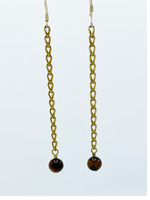 Load image into Gallery viewer, Tiger&#39;s Eye Earrings Brass
