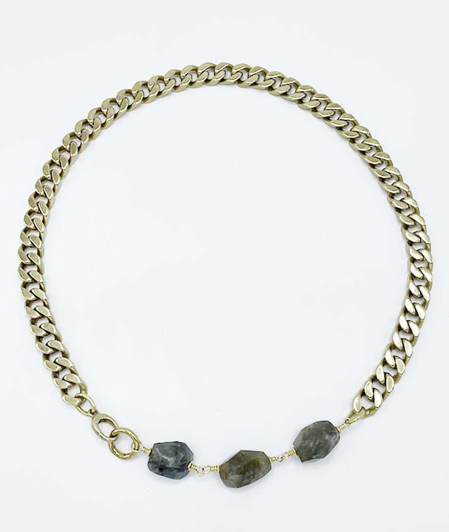 Labradorite Necklace Brass Curb Chain