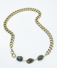 Load image into Gallery viewer, Labradorite Necklace Brass Curb Chain
