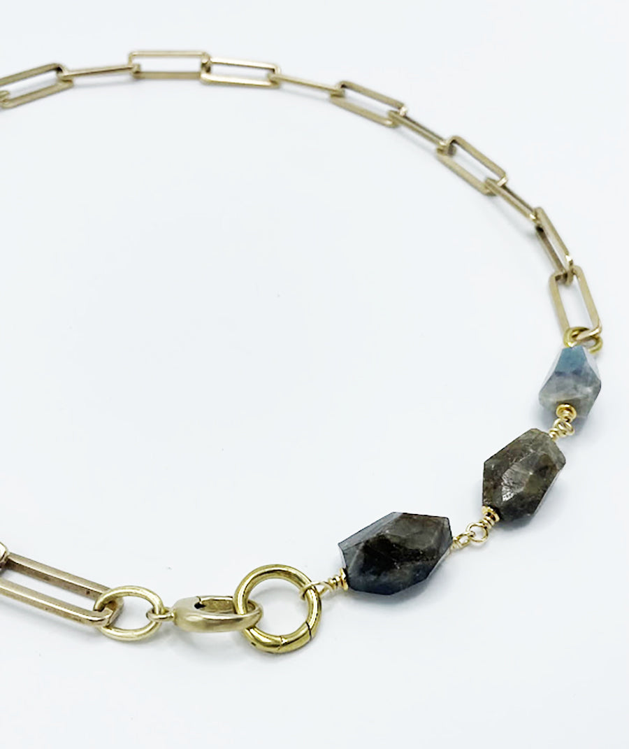 Labradorite Necklace Brass Paper Clip Chain