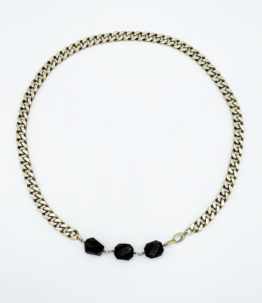 Smoky Quartz Necklace Brass Curb Chain