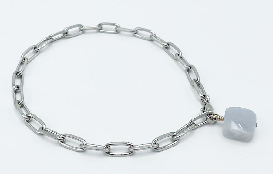 Chalcedony Anklet Stainless Steel Chain