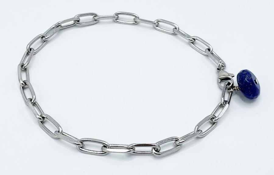 Lapis Anklet Stainless Steel Chain