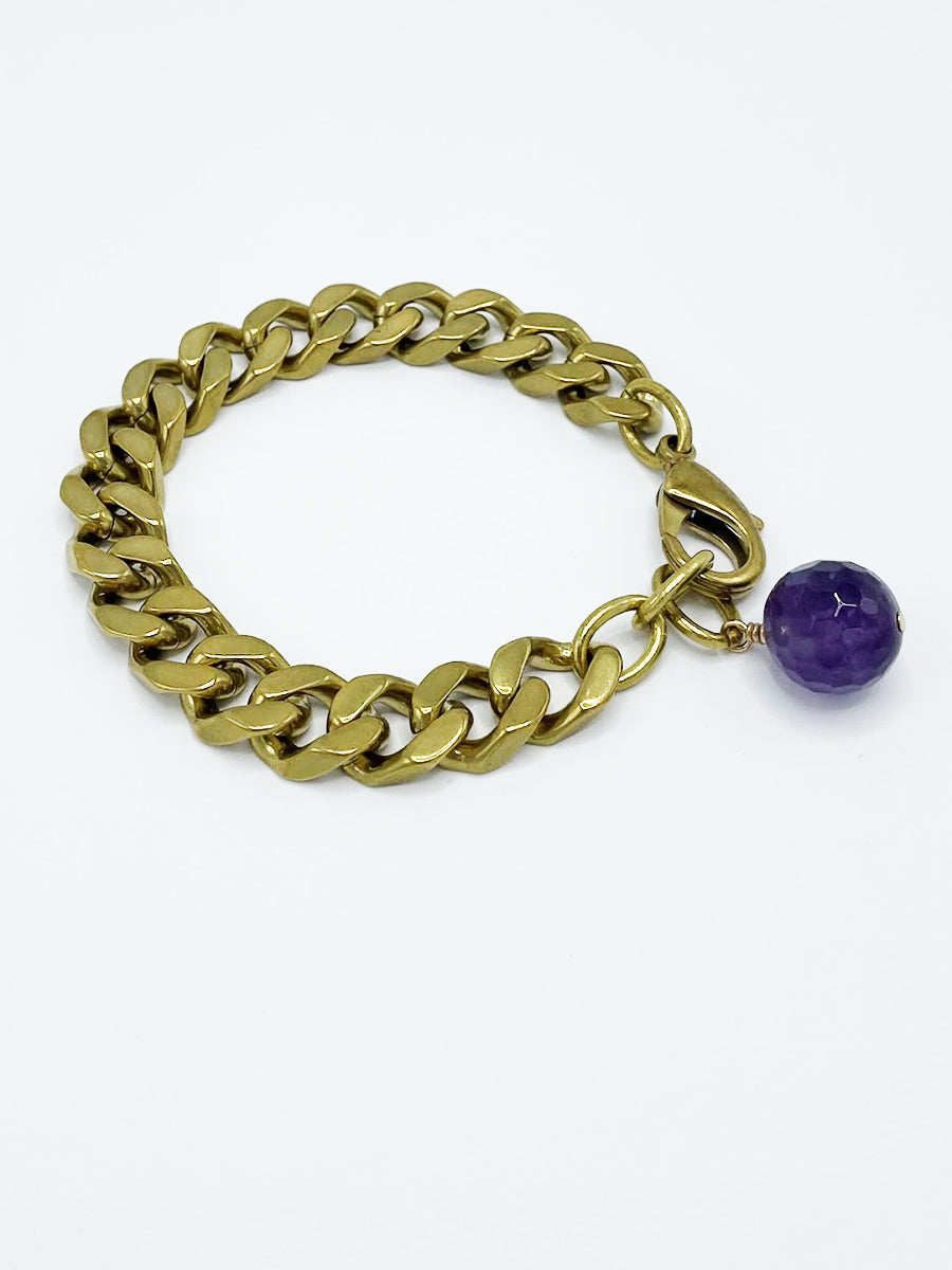Amethyst Bracelet Brass Curb Chain