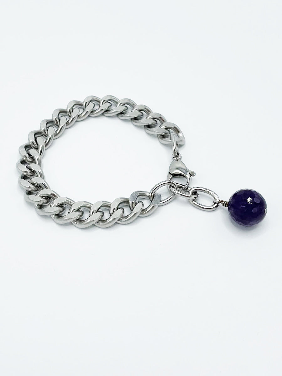 Amethyst Bracelet Stainless Steel Curb Chain