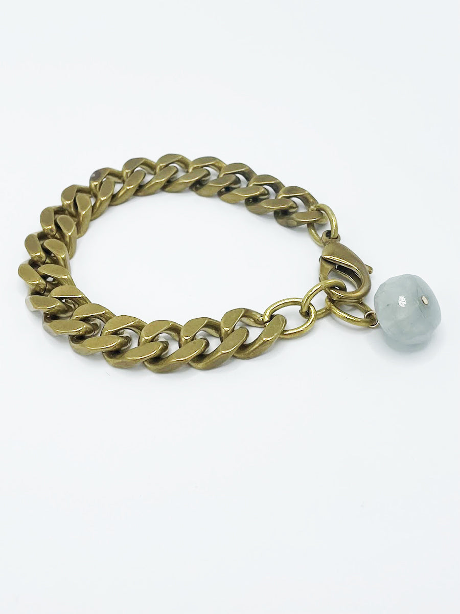Aquamarine Bracelet Brass Curb Chain