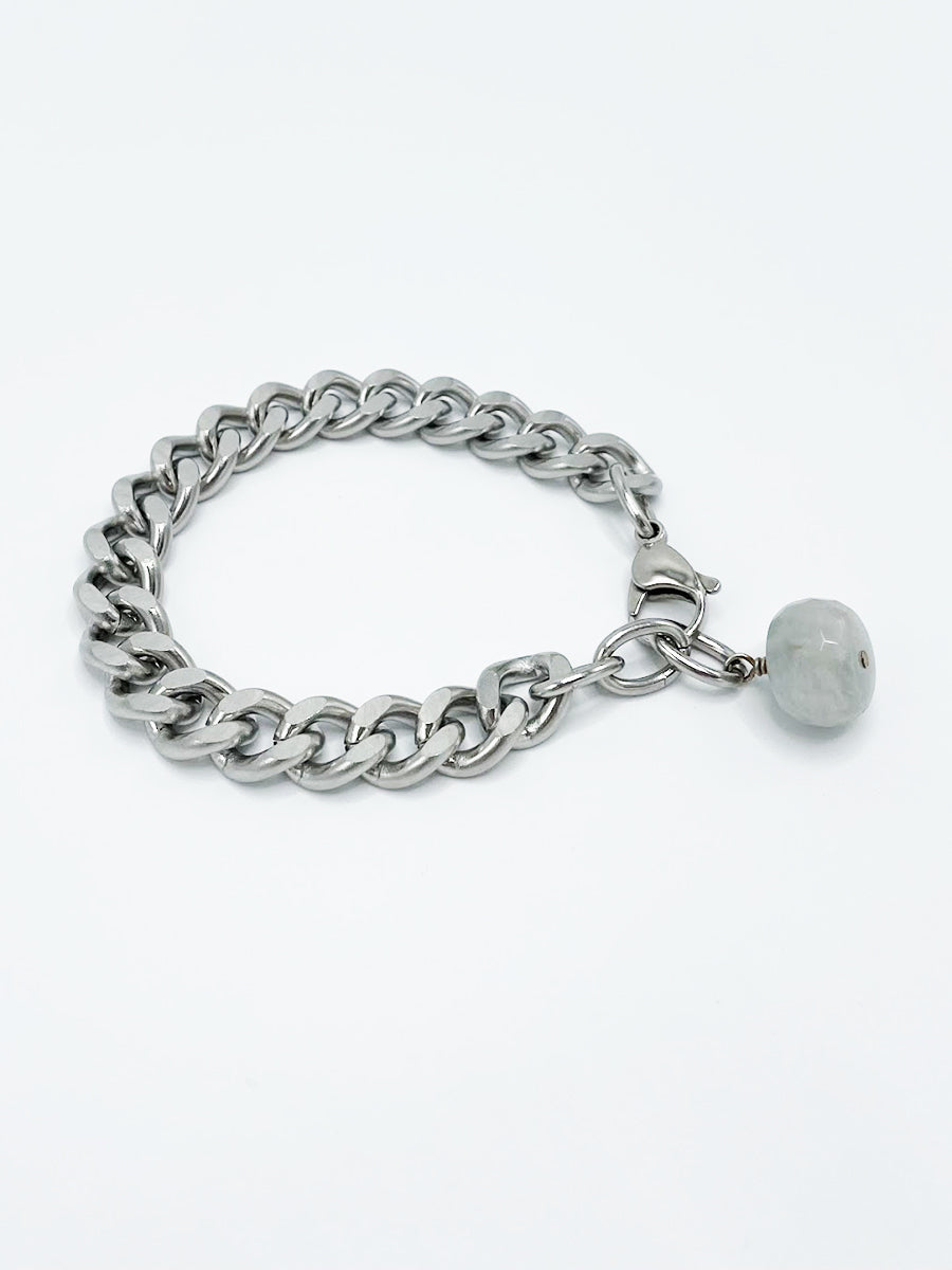 Aquamarine Bracelet Stainless Steel Curb Chain