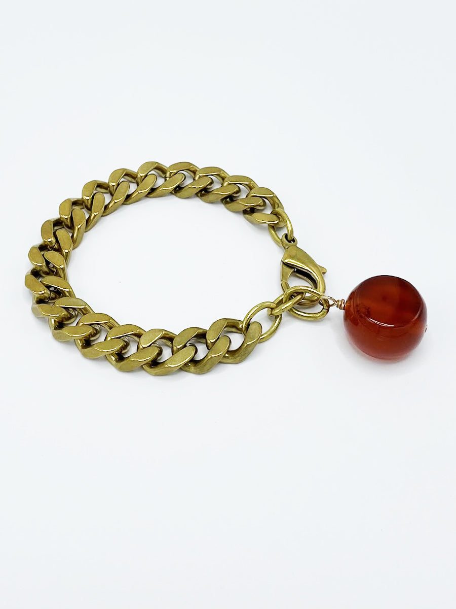 Carnelian Bracelet Brass Curb Chain