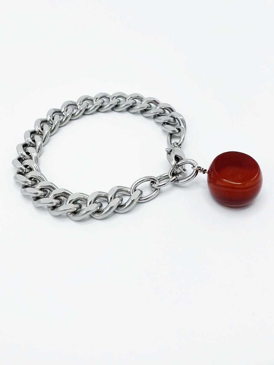 Carnelian Bracelet Stainless Steel Curb Chain