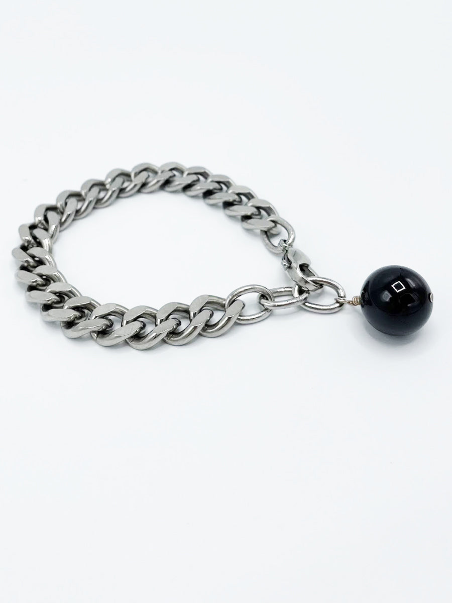 Garnet Bracelet Stainless Steel Curb Chain