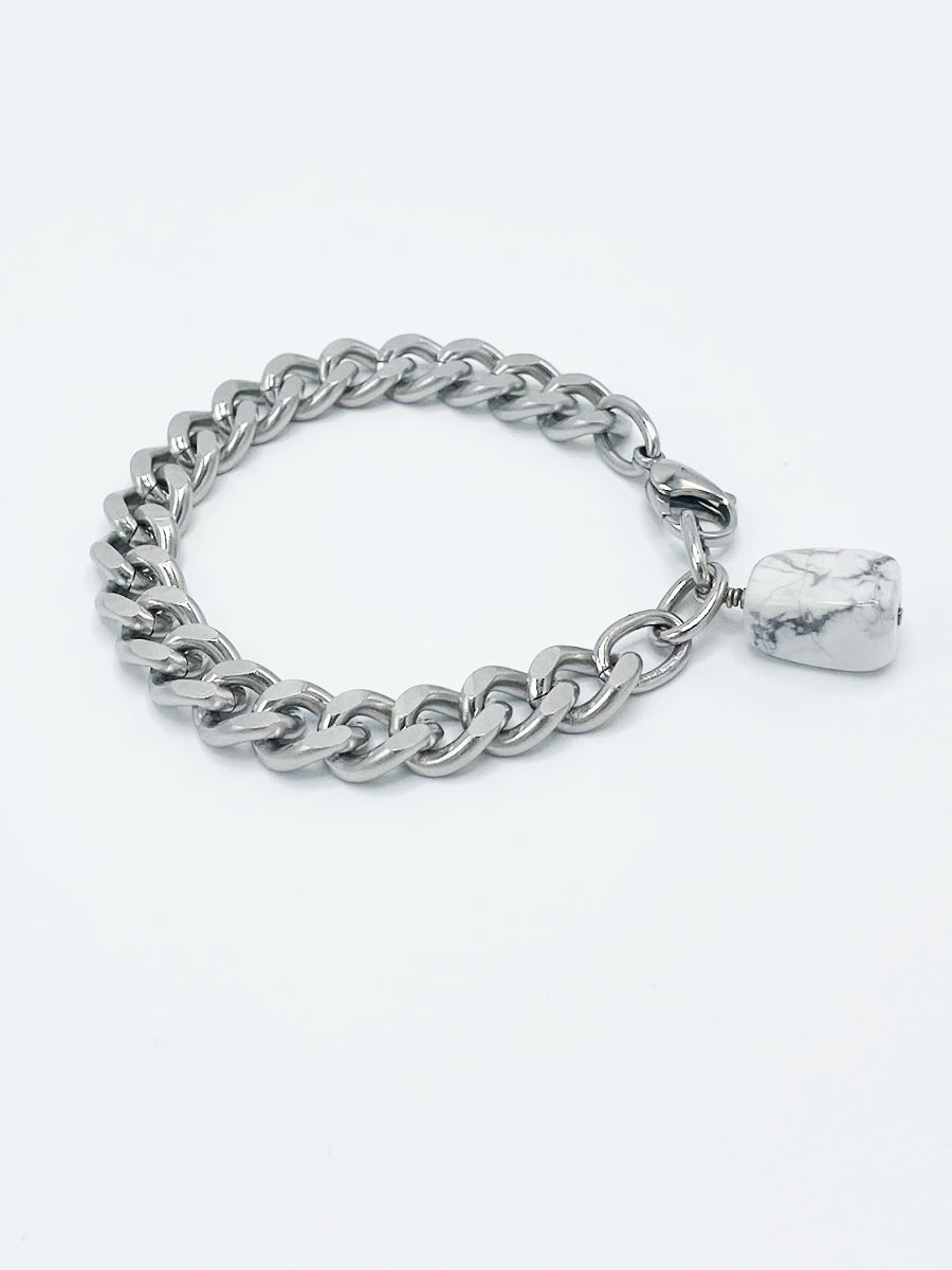 Howlite Bracelet Stainless Steel Curb Chain