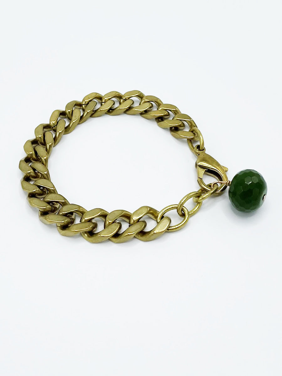 Jade Bracelet Brass Curb Chain