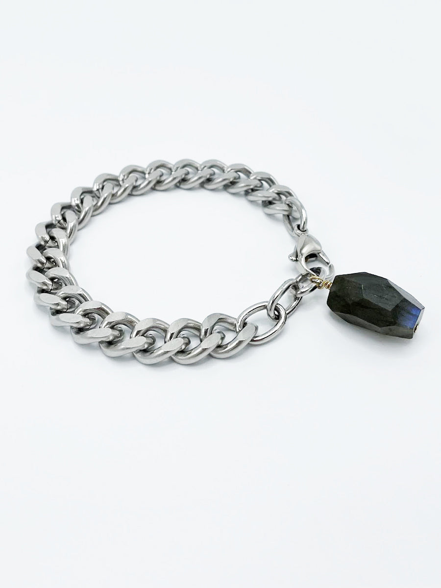 Labradorite Bracelet Stainless Steel Curb Chain