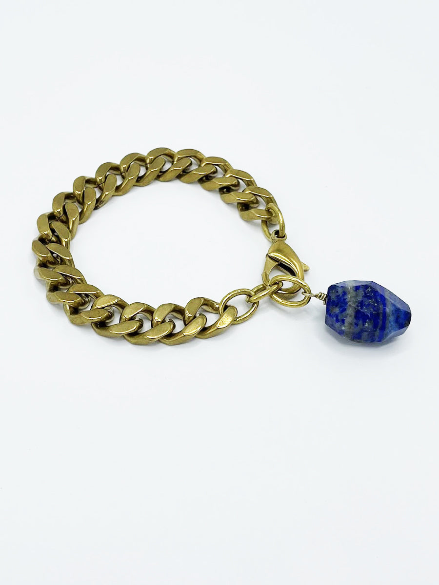 Lapis Bracelet Brass Curb Chain