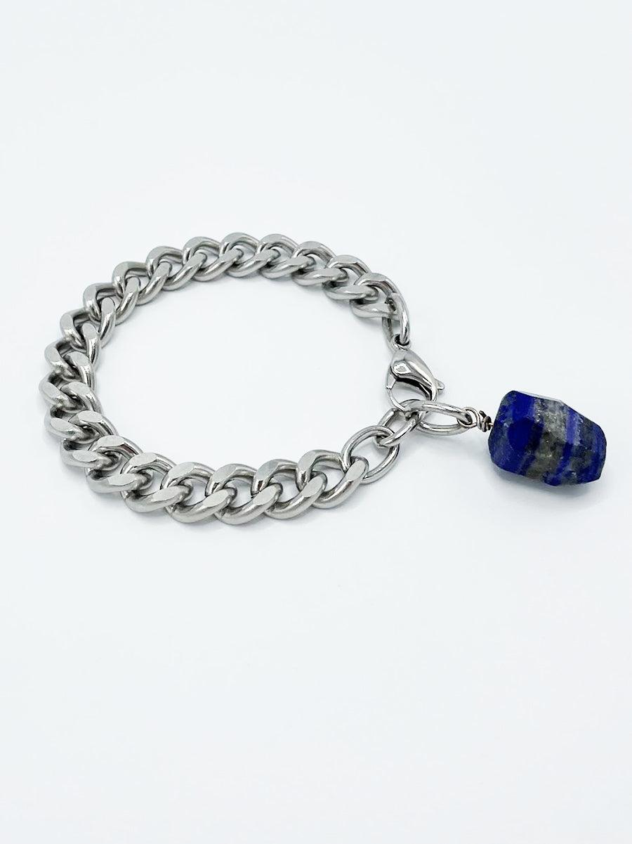 Lapis Bracelet Stainless Steel Curb Chain