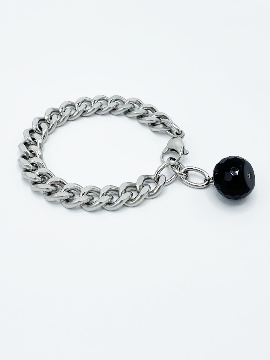 Onyx Bracelet Stainless Steel Curb Chain