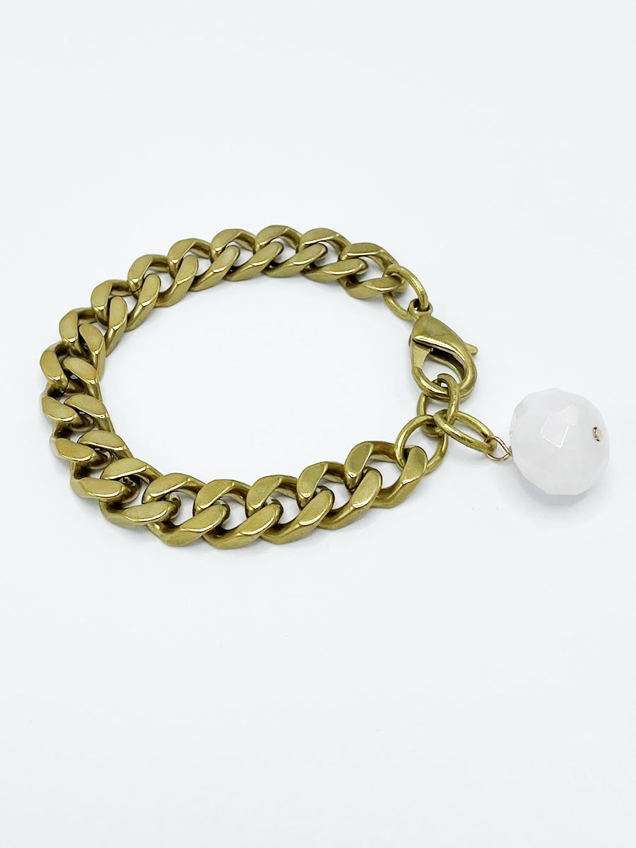 Rose Quartz Bracelet Brass Curb Chain