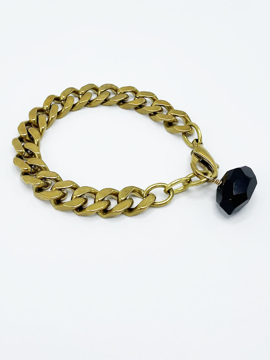 Smoky Quartz Bracelet Brass Curb Chain