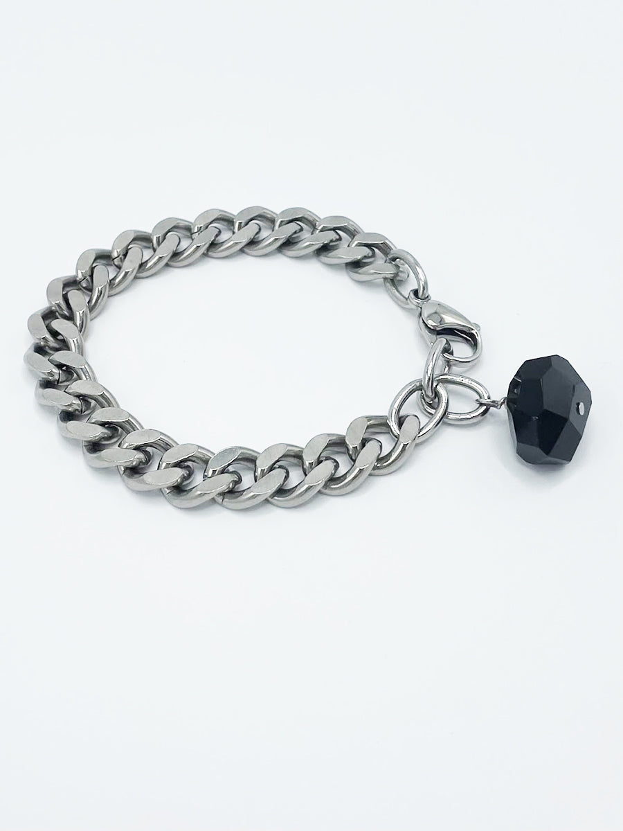 Smoky Quartz Bracelet Stainless Steel Curb Chain