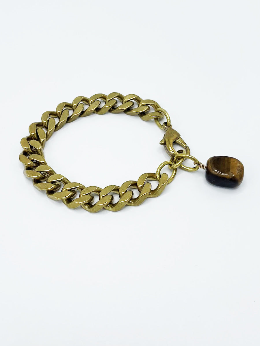 Tiger's Eye Bracelet Brass Curb Chain