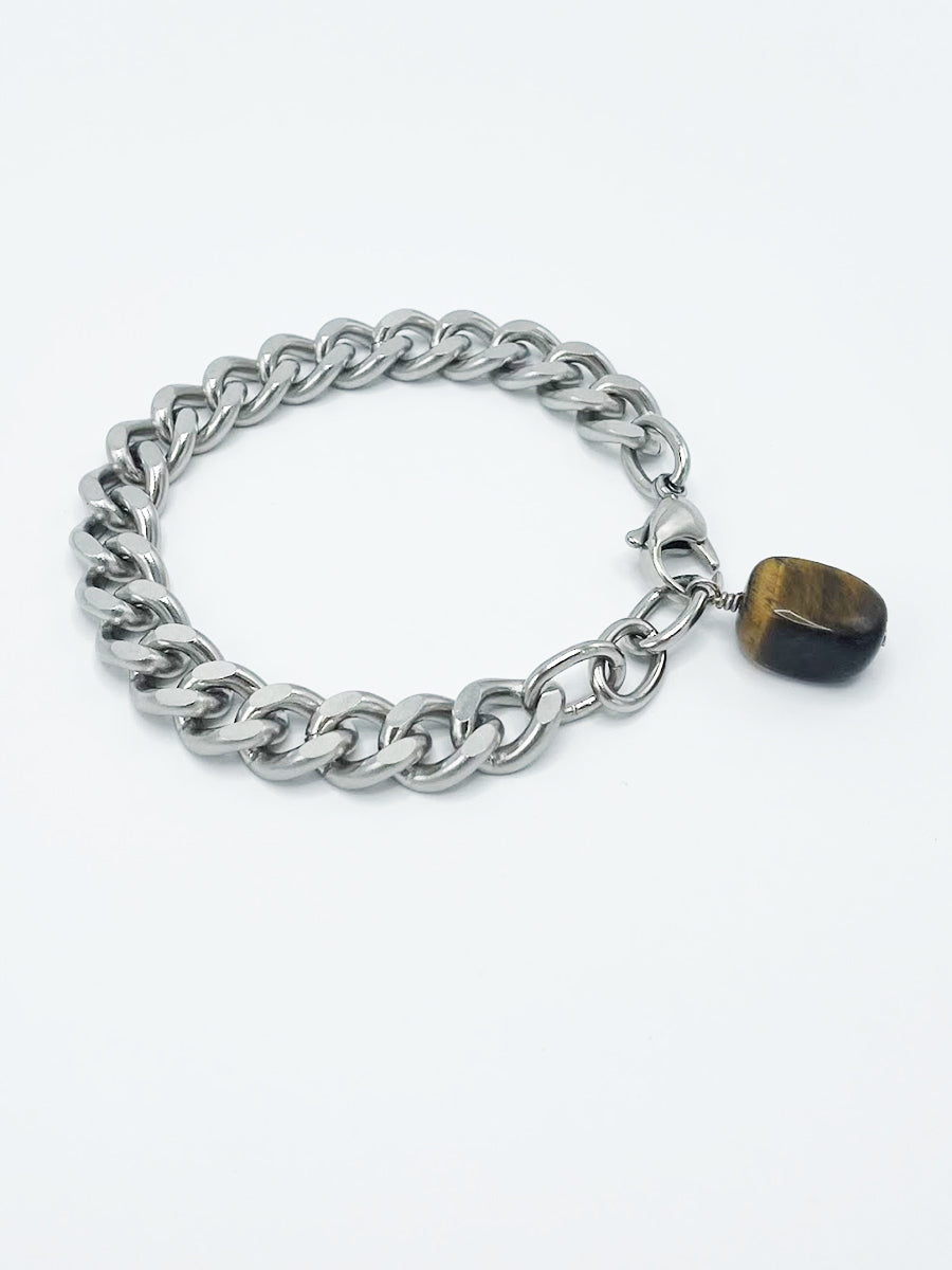 Tiger's Eye Bracelet Stainless Steel Curb Chain