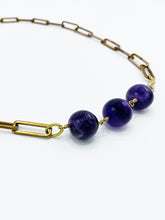 Load image into Gallery viewer, Amethyst Necklace Brass Paper Clip Chain
