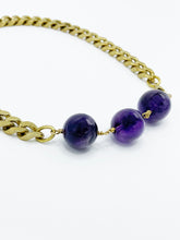 Load image into Gallery viewer, Amethyst Necklace Brass Curb Chain
