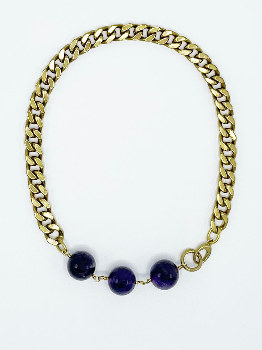 Amethyst Necklace Brass Curb Chain