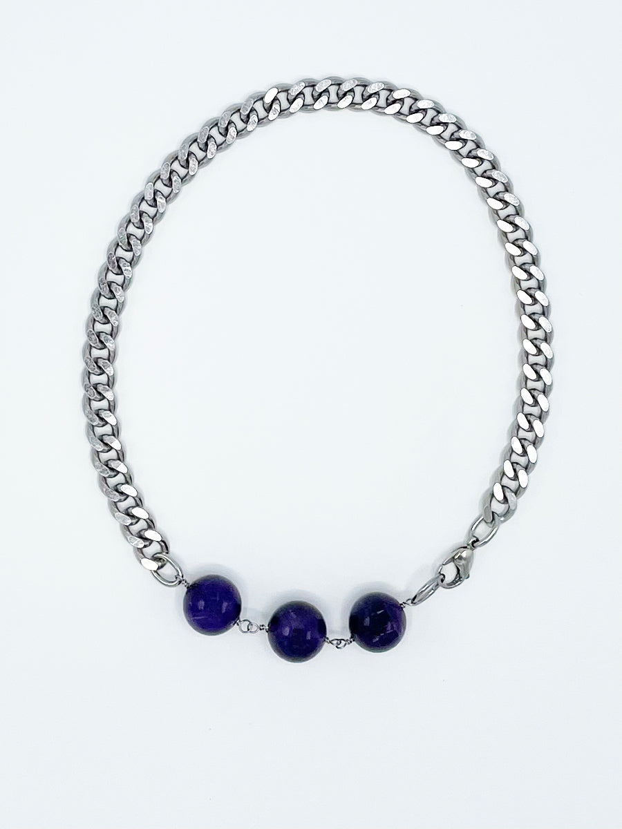 Amethyst Necklace Stainless Steel Curb Chain