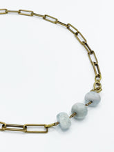 Load image into Gallery viewer, Aquamarine Necklace Brass Paper Clip Chain
