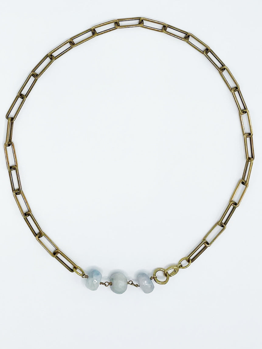 Aquamarine Necklace Brass Paper Clip Chain