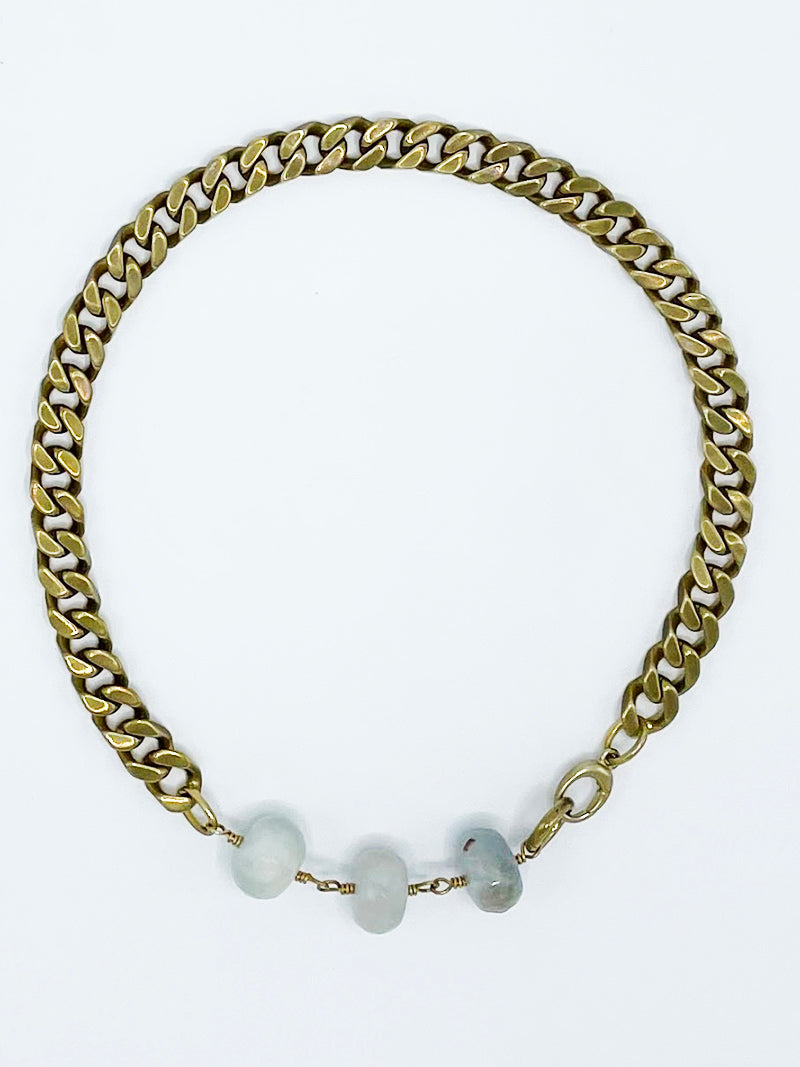 Aquamarine Necklace Brass Curb Chain