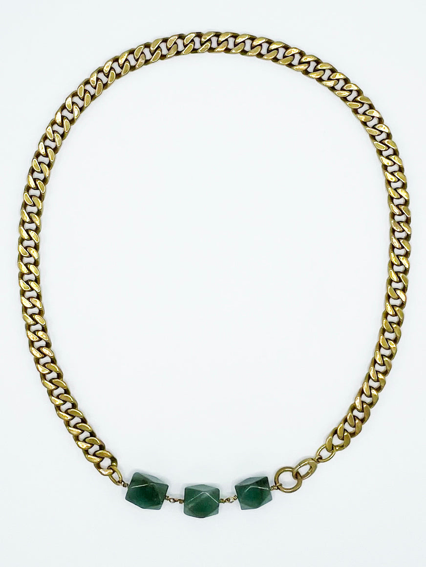 Aventurine Necklace Brass Curb Chain