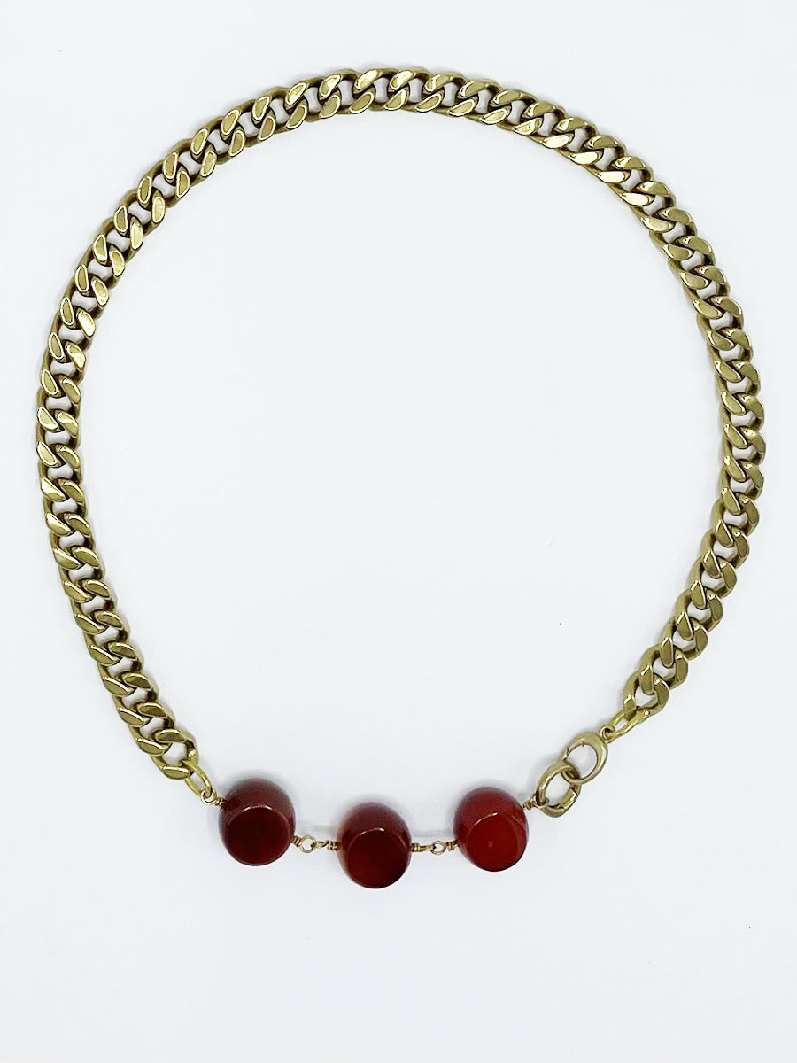 Carnelian Necklace Brass Curb Chain
