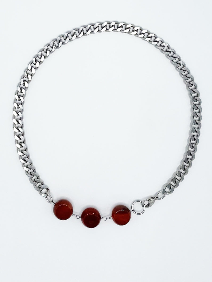 Carnelian Necklace Stainless Steel Curb Chain