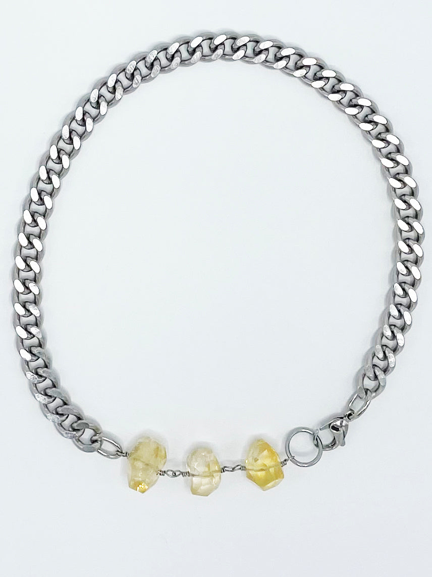 Citrine Necklace Stainless Steel Curb Chain