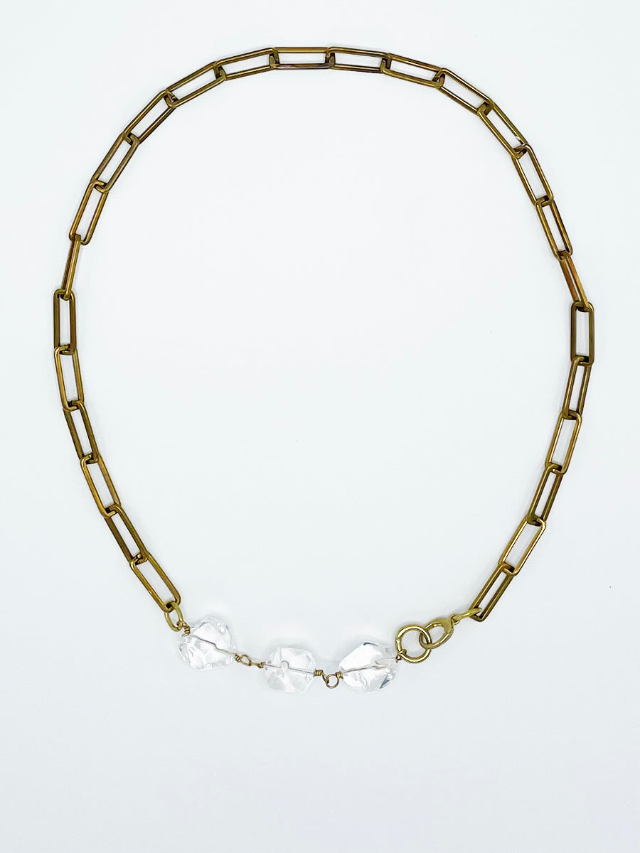 Quartz Crystal Necklace Brass Paper Clip Chain