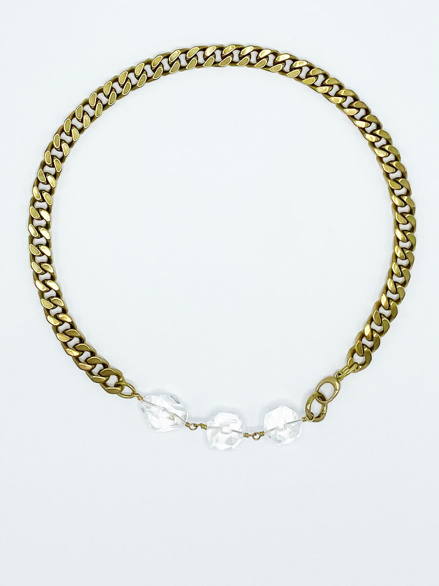 Quartz Crystal Necklace Brass Curb Chain