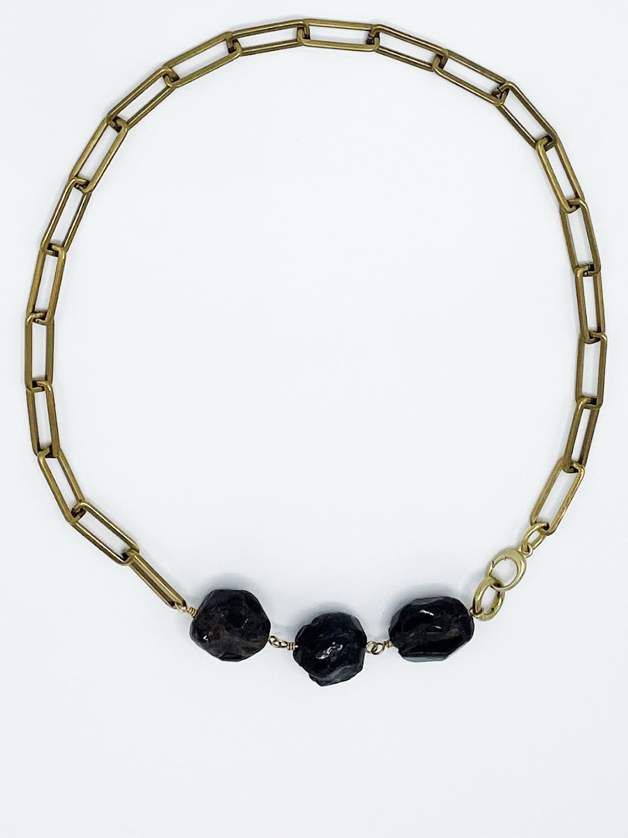 Garnet Necklace Brass Paper Clip Chain