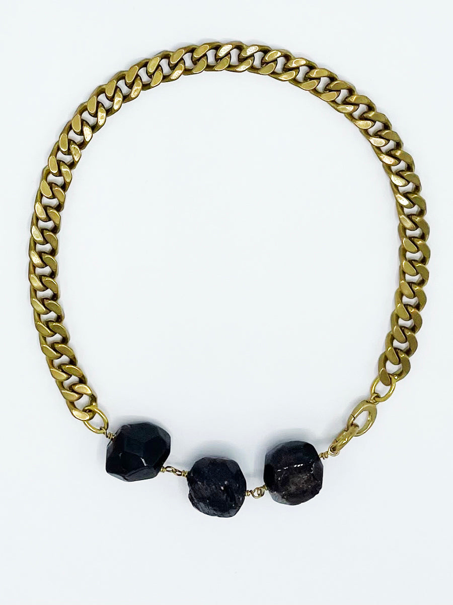Garnet Necklace Brass Curb Chain