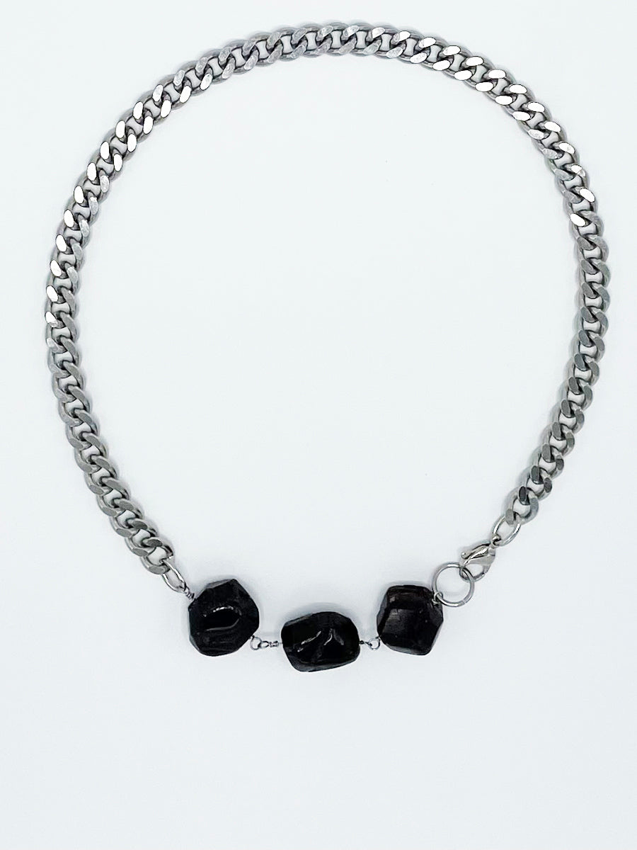 Garnet Necklace Stainless Steel Curb Chain