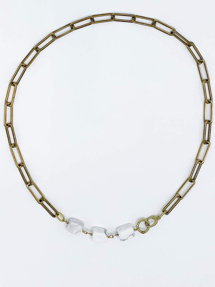 Howlite Necklace Brass Paper Clip Chain