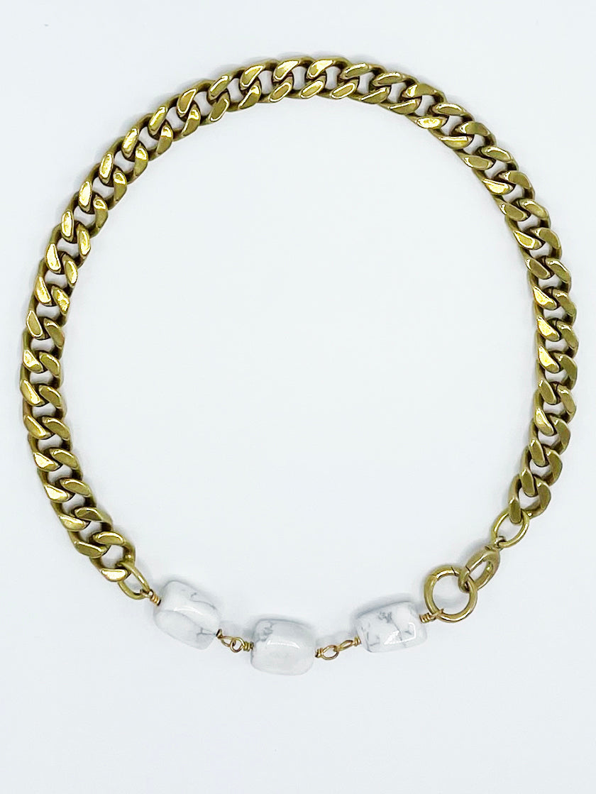 Howlite Necklace Brass Curb Chain